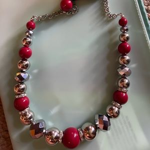Red and silver necklace and earring set